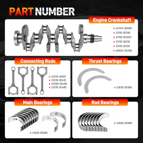 623V6-2EH00 G4NA 2.0L Engine Crankshaft with Connecting Rods & Bearings Compatible with 2014-2021 Kia Soul Optima Forte Hyundai Sonata Tucson Elantra Replace# 23110-2E200 23500-2E400 by GDUKOP - Image 3