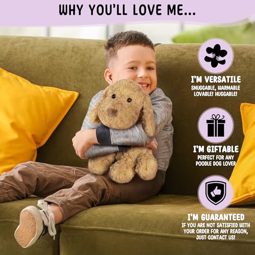 Image of Goldendoodle Poodle Dog Microwavable Stuffed Animal - 1.5 lb Unscented Heating Pad Plush, Soft Cozy Golden Doodle Puppy Toy for Relaxation and Comfort, Gift for Women, Girls, Adults & Kids, Happy Fuel