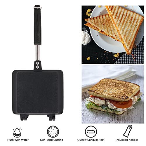 Double Sided Frying Pan, Grilled Cheese Maker Nonstick Sandwich Maker Flip Grill Pan For Breakfast Toast Panini Waffle, Aluminum Alloy Cookware #TOP1