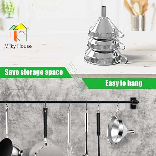 Milky House MH-US-DHLD202001 Large Funnels 3 Pack Set, Metal Stainless Steel Funnels thumb #5