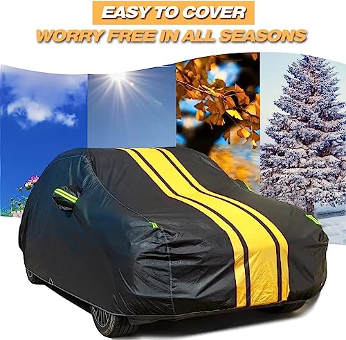 Image of PROTEGO All Weather Protection Car Cover for I20 2012-2014 | Anti Dust, 100% Waterproof, Durable Cover - Triple Stitched Elastic Grip with Mirror Pocket | (Spyro Legend, Black,Yellow)