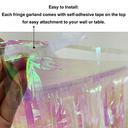 Image of 10 Feet by 15 Inch Iridescent White Foil Fringe Garland - Pack of 3 | Metallic Tinsel Banner | Ideal for Parade Floats, Bridal Shower, Wedding, Birthday, Christmas | Wall Hanging Drapes (3)