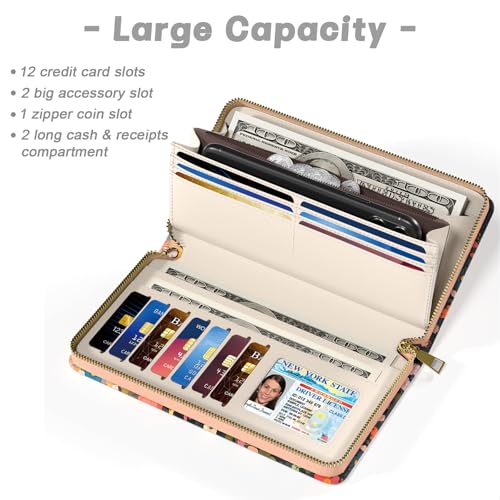 Image of Aiawoxc Womens Wallet, RFID Wristlet Wallets for Women, Ladies Clutch Purses, Large Travel Card Holder with Phone Holder | RFID