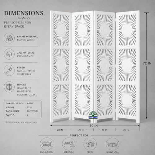 Image of Wooden Room Divider Partition for Living Room | Foldable 4 Panel Decorative Privacy Screen Separator for Home, Office & Bedroom | Modern Natural Brown (Sun White)