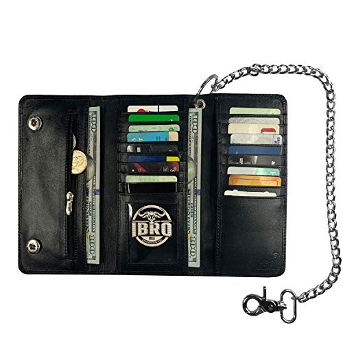 IBRO VINTAGE Motorcycle Chain Wallet for Men – Premium Cowhide Leather, RFID Tri-Fold Biker Wallet with Heavy Duty Chain for Bikers Truckers & Hunters, Credit Card Money Organizer Long Wallet3