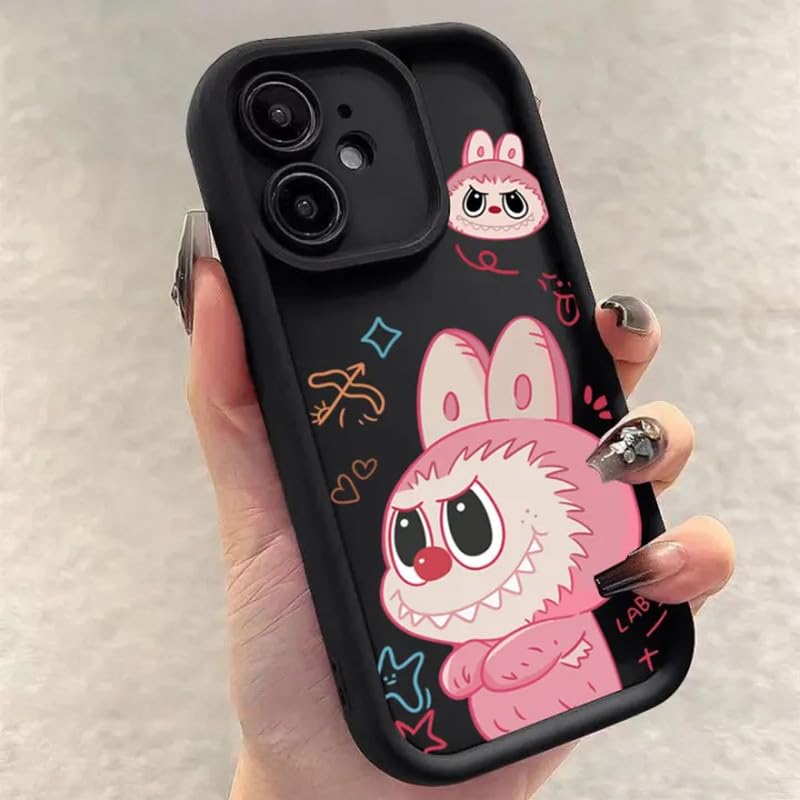 Image of ZR019 for iPhone 12 Back Case Cover | Cartoon Print | Slim Fit | Camera Protection | Shockproof TPU Case - Black