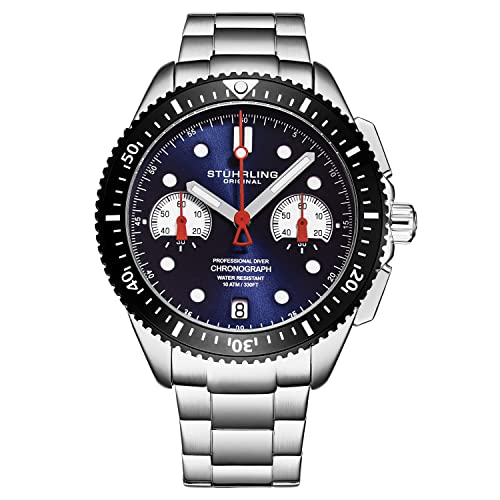 Montre de sport homme Stuhrling acier inoxydable bleu avec chronographe performant