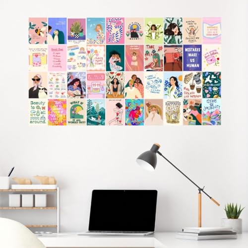 Image of auraposter Paper Manifestation Poster|(Set Of 40)|Positive Affirmation Cards|Vision Board Supplies (15 X10 Cm)|Feel Good For Wall,Bedroom,Living Room|Pink Girly Aesthetic Posters|Glue Dots Included