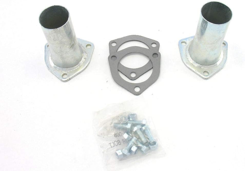 Patriot Exhaust Collector Reducer, 2.5 in Inlet to 2 in OD Outlet, 3-Bolt Flange, Gaskets/Hardware, Steel, Zinc Oxide, Pair