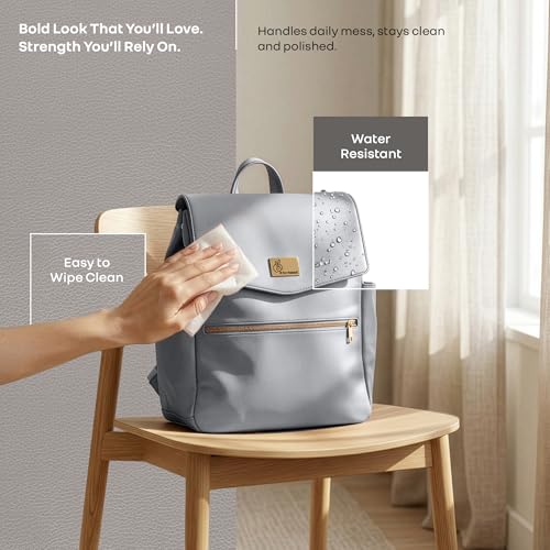 Image of R for Rabbit Caramello Bold Arise Diaper Bag for Mothers, Premium Vegan Leather with Insulated Bottle Pockets, Multi-Compartment Maternity Backpack, Fits 14 inch Laptop, 22 Litre Capacity (Graphite Grey)