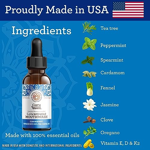 Gurunanda Concentrated Mouthwash, Helps With Bad Breath, Promotes Teeth Whitening, Made With 100% Natural Essential Oils, 1 Bottle Equals 300 Rinse, Fluoride-Free - Mint Flavored (2 Oz) #TOP1