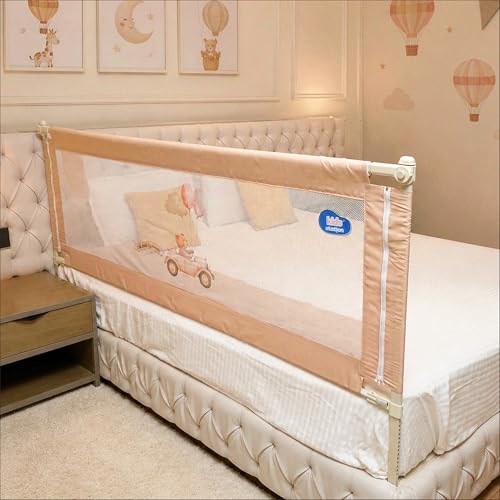 Image of Kids Station 1 Side Premium Bed Rail Guard (6.3ft x 2.6ft / 190x80cm), Bed Railing for Baby Safety, Kids Toddler Bed Protector Side Walls, Adjustable Height, Portable & Foldable (Beige)