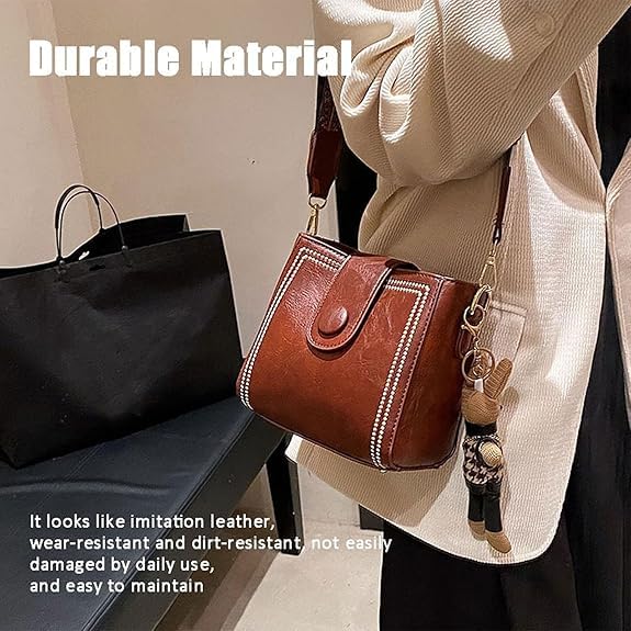 Bootara Bucket Bag, Bootara Women's Vintage Bunny Charm Bucket Bag, Spacious Travel Tote, with Cute Rabbit Pendant4