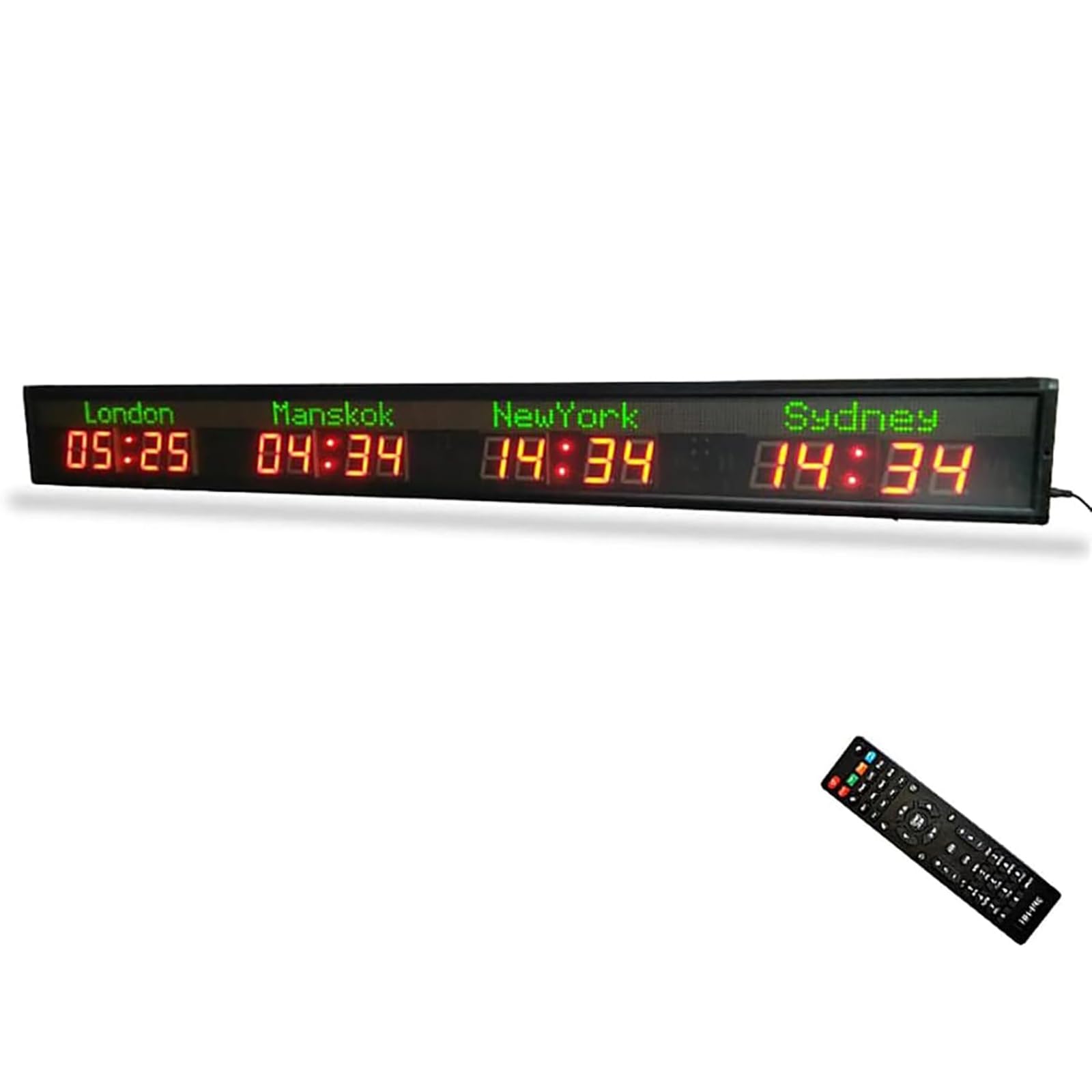 MObyat Reloj De Hora Mundial De 4 Ciudades, Reloj De Zona Horaria del Hotel con Control Remoto, 5 Niveles De Ajuste De Brillo/2 Modos/Longitud De Onda: 620-625 NM, para Oficinas De Hoteles