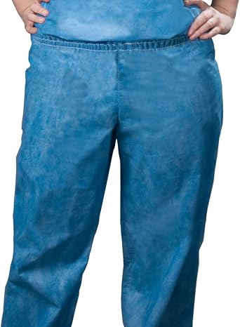 TRONEX Multilayer Spunbond Blue Disposable Scrub Pants with Back Pockets Fluid Resistant Bottoms