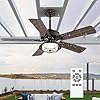 TIFEROR 52 Wet Rated Ceiling Fans with Lights and Remote IP65 Waterproof Outdoor Indoor Ceiling Fans for Gazebo Pergola Canopy Porch Patio with 3 Colors LED for Parlor Bedroom Kitchen