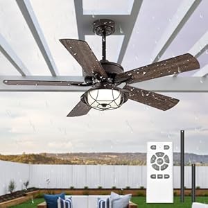 TIFEROR 52 Wet Rated Ceiling Fans with Lights and Remote IP65 Waterproof Outdoor Indoor Ceiling Fans for Gazebo Pergola Canopy Porch Patio with 3 Colors LED for Parlor Bedroom Kitchen