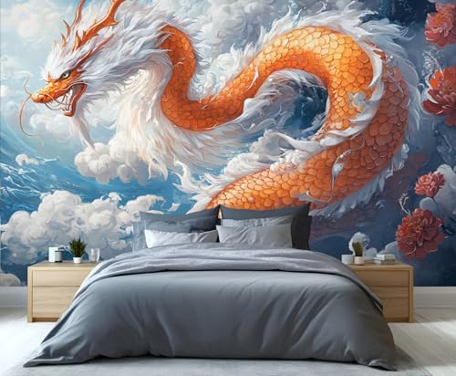 Papier peint dragon oriental fresque murale luxe fantastique