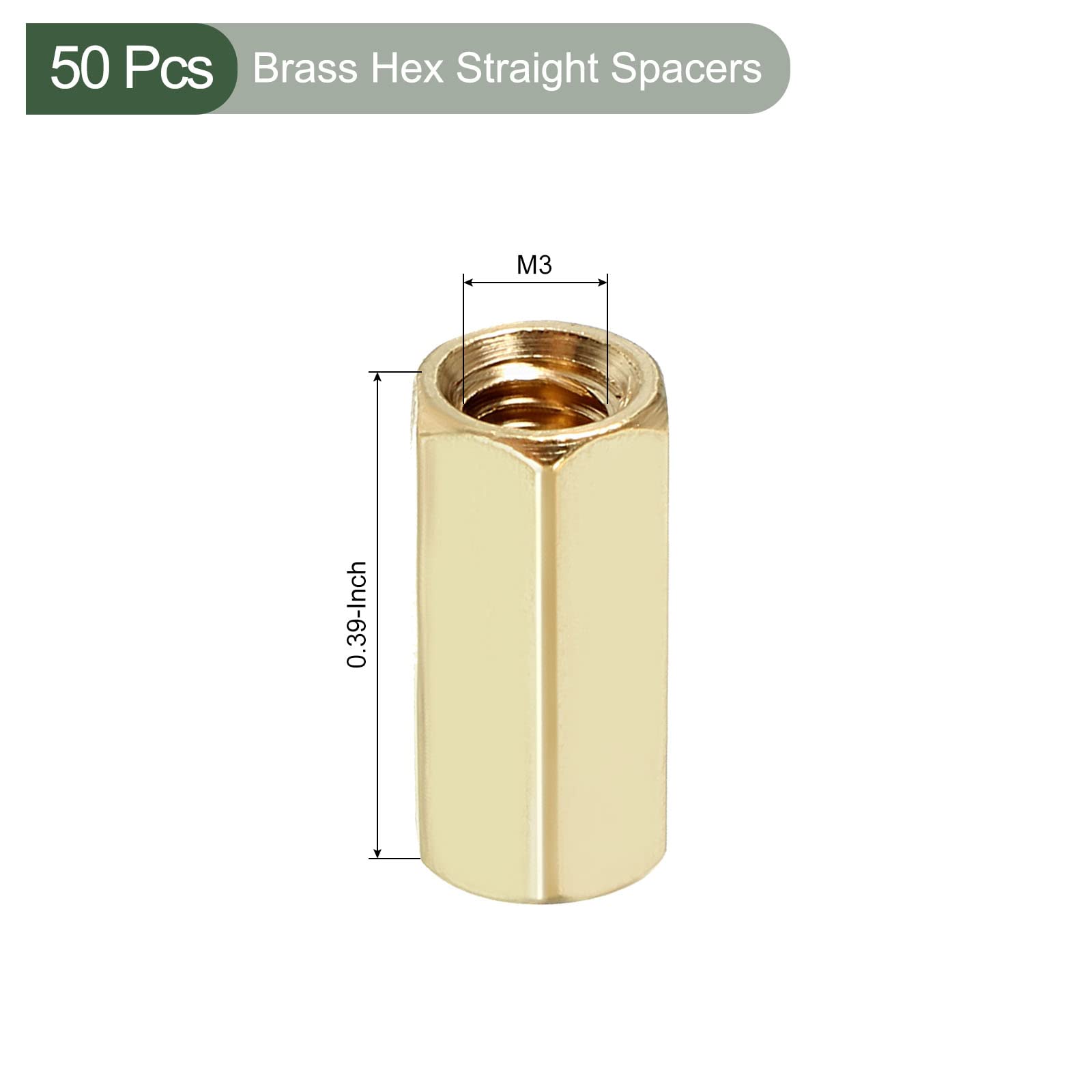 YOKIVE 50 Pcs Brass Hex Straight Spacer, Standoff Spacer with Female Thread, Gold Tone, M3 x 5 x 10mm - Image 2