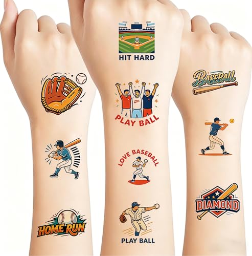 PPVWEY 126 PCS Baseball Temporary Tattoos for Kids Sports Themed Tattoos Stickers for Birthday Party Supplies Fun Fake Tattoos for Boys Girls Summer Olympic Gifts