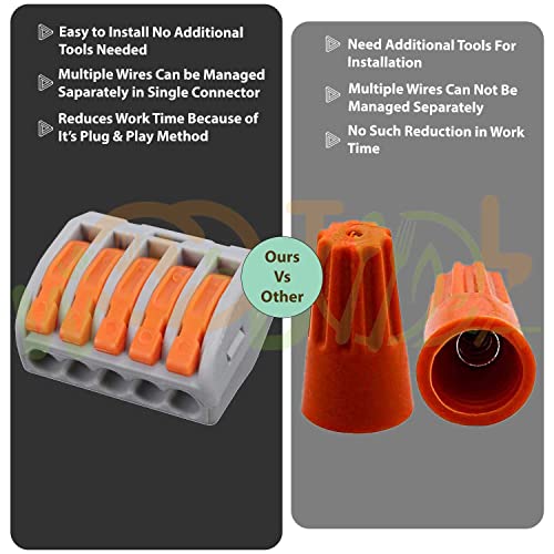 Image of Lever Wire Splicing Connectors - Push-in Electrical Connectors - 5 Port Quick Conductor - Splicing Connectors (4pcs, 5-Port, Orange)
