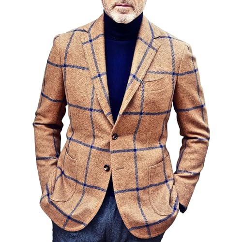 JEsilunmaMY Mens Two Button Plaid Suit Jacket Notch Lapel Business Wool Blend Sport Coats Wedding Prom Formal Blazer Coat