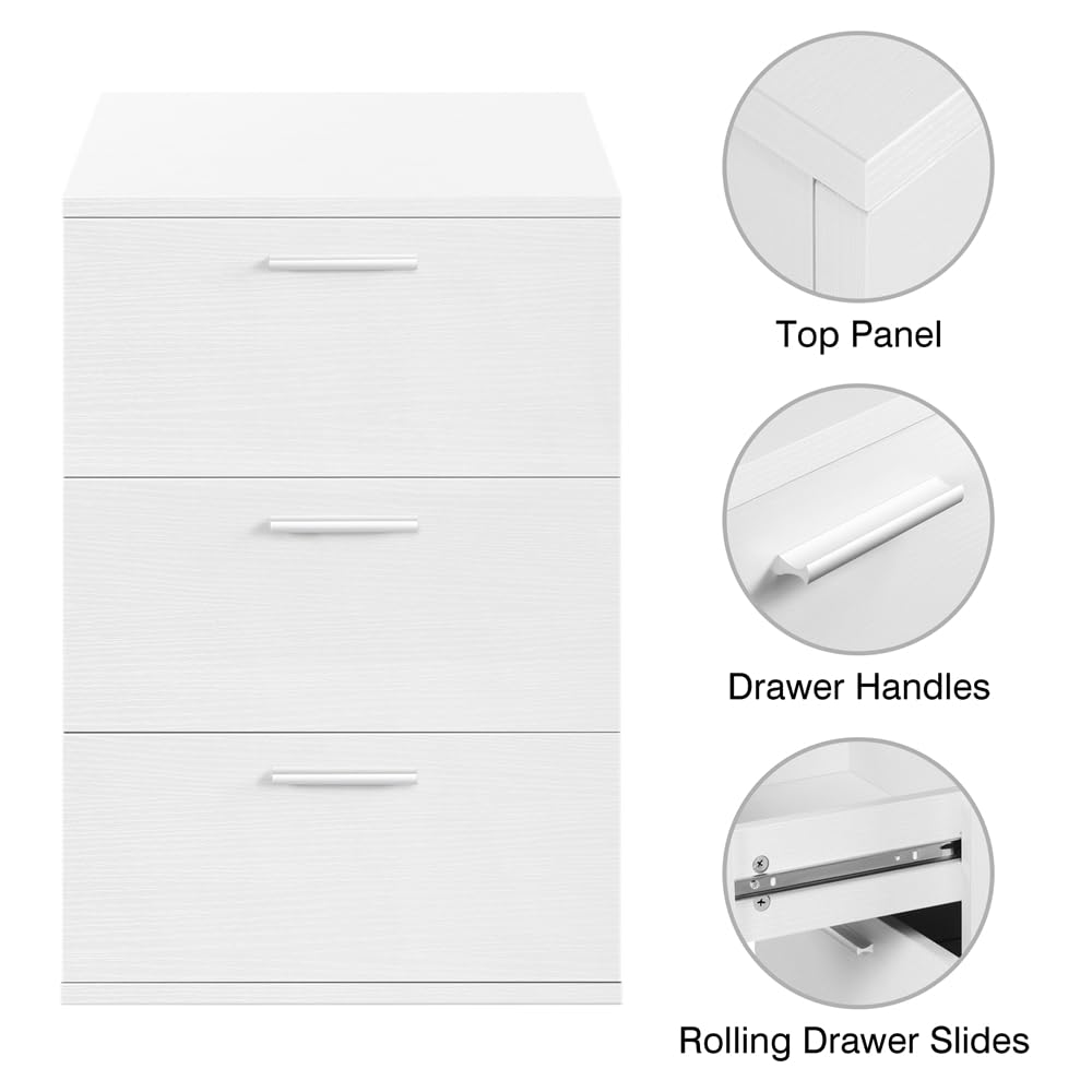 Yaheetech 2pcs Mesitas de Noche con 3 Cajones MDF 40x35x60 cm | Mesillas de Noche Mesa Auxiliares de Madera Moderno para Dormitorio Sala de Estar Blanca