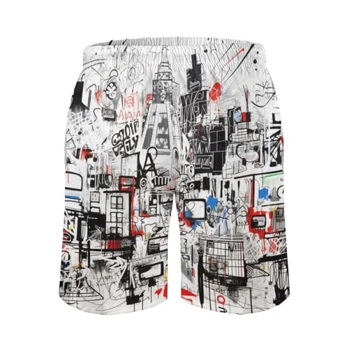 Funny Graffiti Style Swim Trunks for Men Summer Swimsuit Breathable Mesh Lining with Pocket3