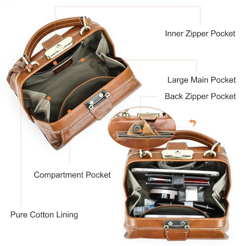 Image of CONTACTS Doctor Bag Purse for Women Luxury Leather Handbag with Lock Shoulder Bag Vintage Top Handle Bag