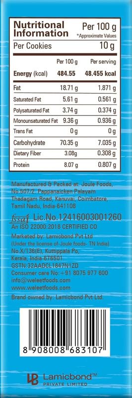 Image of Weleet Keto Diet and Jackfruit & Millet Healthy Digestive Cookies |Home /Office Snack, Low Gi, Diabetic Friendly| Free of White Sugar & Maida, Free from Added Preservatives|Pack of 2 (270gm)