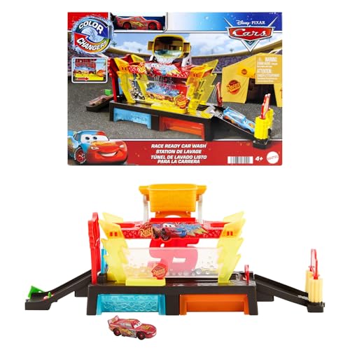 Mattel Disney Pixar Cars Túnel de lavado con cambio de color Conjunto de juego con vehículo de juguete Rayo McQueen con cambio de color, 50,8cm, se conecta con otros conjuntos, JBM70