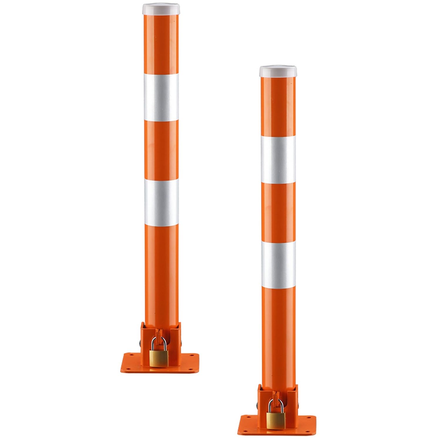 MOKLYF 2 Pcs Folding Car Parking Post, Lockable Driveway Garage Steel Reflective Security Bollard for Private Car Park Protection