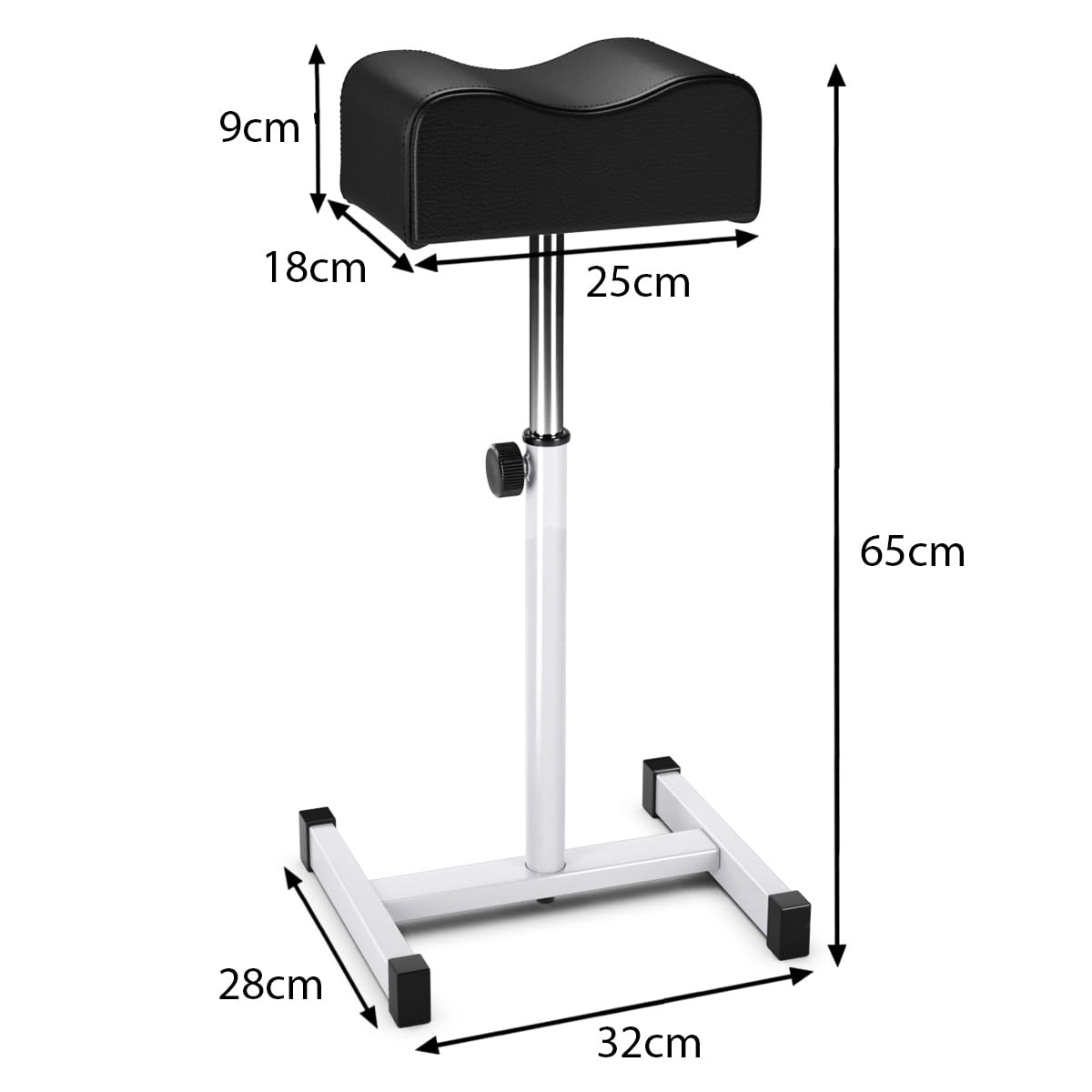 COSTWAY Tabouret de Pédicure Réglable 45-65 cm, Repose-pied avec Coussin Épais, Charge 10KG, Noir