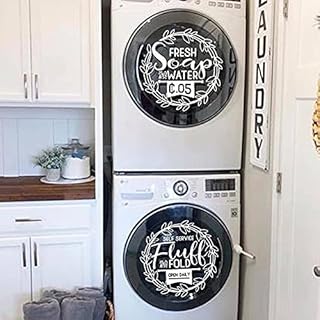 Autocollant de salle de lavage Savon frais et eau Self Service Fluff & Fold Vinyl Wall Decal, 13,5 "Machine à laver | Sèche-linge | Autocollant en vinyle E831