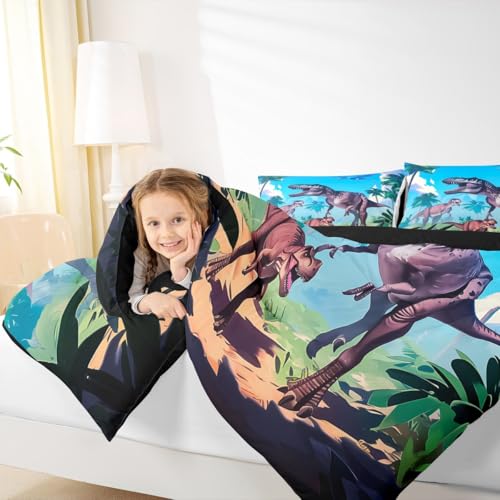 Image of Feelyou Dino Dinosaur Jungle Comforter Set Queen Size Boys Girls Bedding