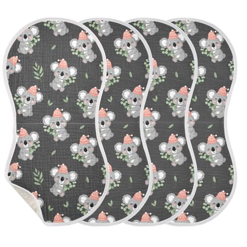 J JOYSAY Koala Leaves Gray Baby Burp Cloths for Boys Girls Large 22''x11'' Cotton 4 Layer Baby Bibs for Baby Unisex one sizex4