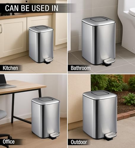 Image of Obsessions Stainless Steel Step Dustbin With Fingerprint Resistant, 6 Litres, Metallic