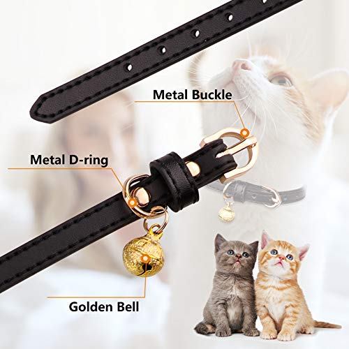 Jamktepat 3 Pack Leather Cat Collars with Bells Soft Pet Safety Collar Kitten Collars with Bell Black Chocolate Beige(S) - Image 4
