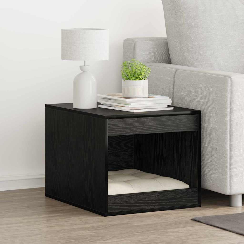 Katzenstreu Box Holzwerkstoff Schwarz 47 x 59 x 42 cm | Eichen-Optik Design, rechteckig, einfache Montage, pflegeleicht mit feuchtem Tuch