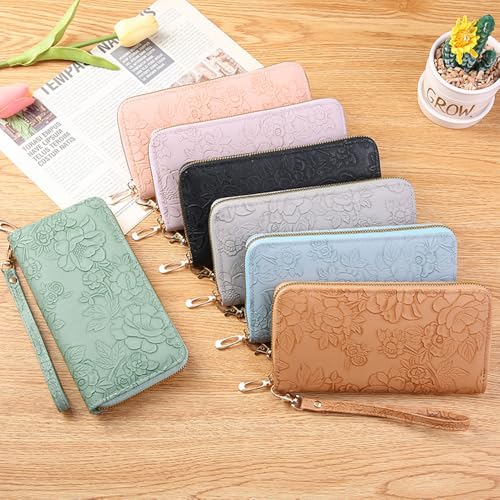 Women's Wallets Clutch Bags Cell Phone Bag with Embossed Design Large Capacity Credit Card Holder with Handles2