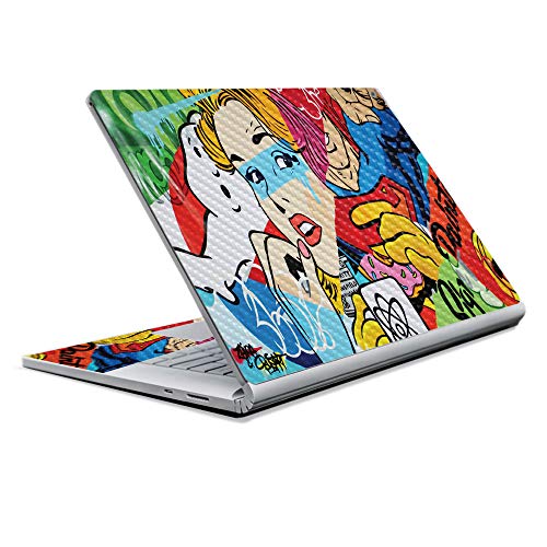 Image of MightySkins Carbon Fiber Skin for Microsoft Surface Book 2 13 inch (2017) - Cartoon Mania,Protective, Durable Textured Carbon Fiber Finish,Easy to Apply, Remove, and Change Styles,