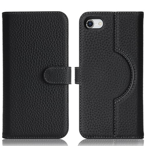 Image of Detachable Genuine Leather Case for iPhone SE 2020 / SE 2022 /7 /8 Wallet Case Magnetic 2in1 Removable Flip Cover Book Purse Compatible with Magsafe Charging Kickstand Card Holder-Black