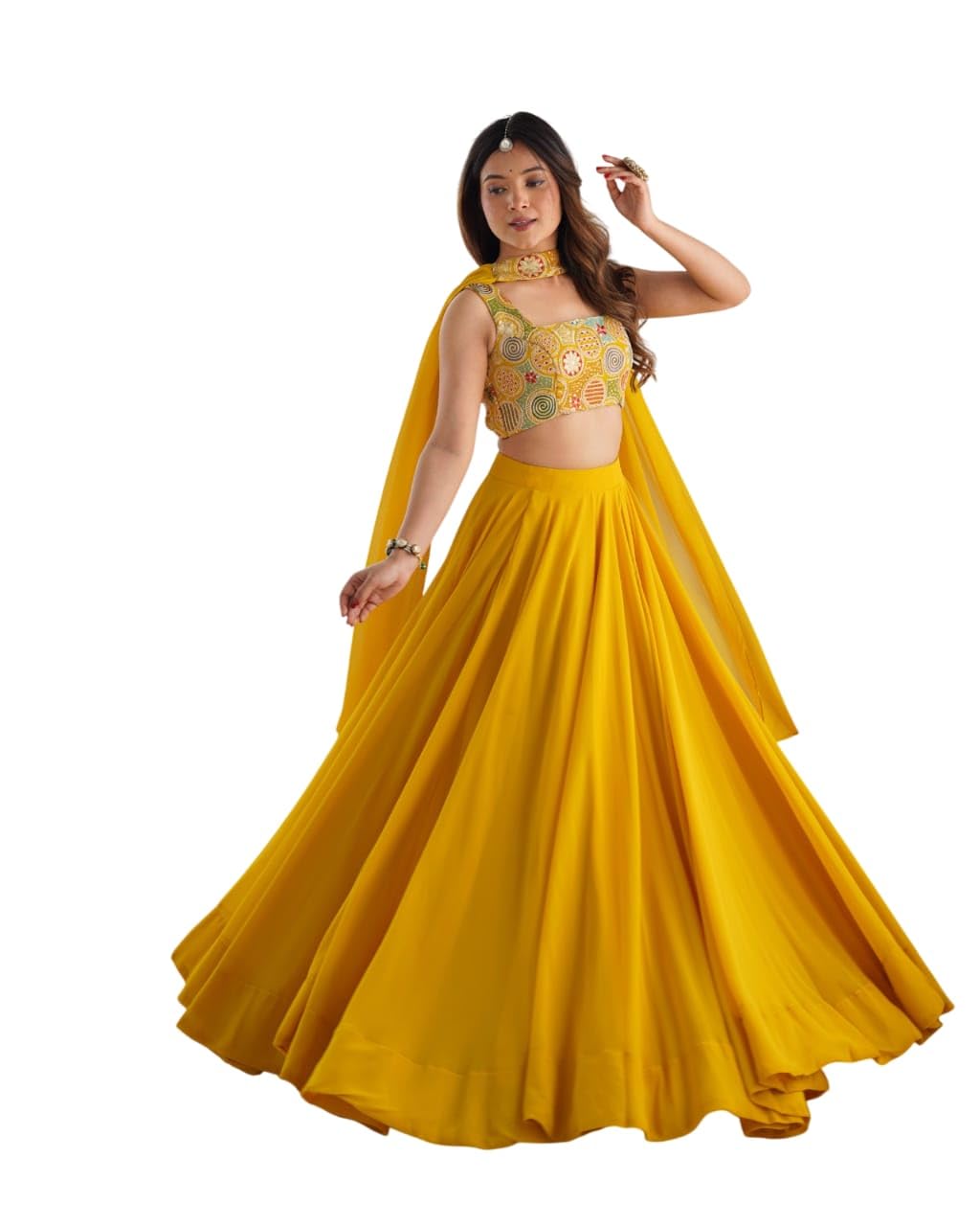 Semi-Stitched Georgette Lehenga Choli for Women | Embroidered Blouse Unstitched & Dupatta | Wedding Part Wear Bridal Lehenga | Custom Tailor Fit Lehenga Drawstring with Zip