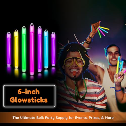 Glow Fever Glow in The Dark Sticks - 100 ct 6" Glow Sticks Bulk Party Pack with End Caps & Lanyards - Glow Party Favors for Concert, Festival, & Wedding Neon Light Sticks by Party Dragon, Multi - Image 3