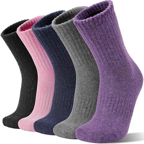 Image of Sandsuced 5 Pack Merino Wool Boot Hiking Socks for Women Warm Winter Thick Thermal Cozy Work Soft Ladies Socks