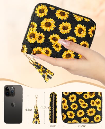Image of Bistup 40 Slots Credit Card Holder for Women Girls, Black Sunflower