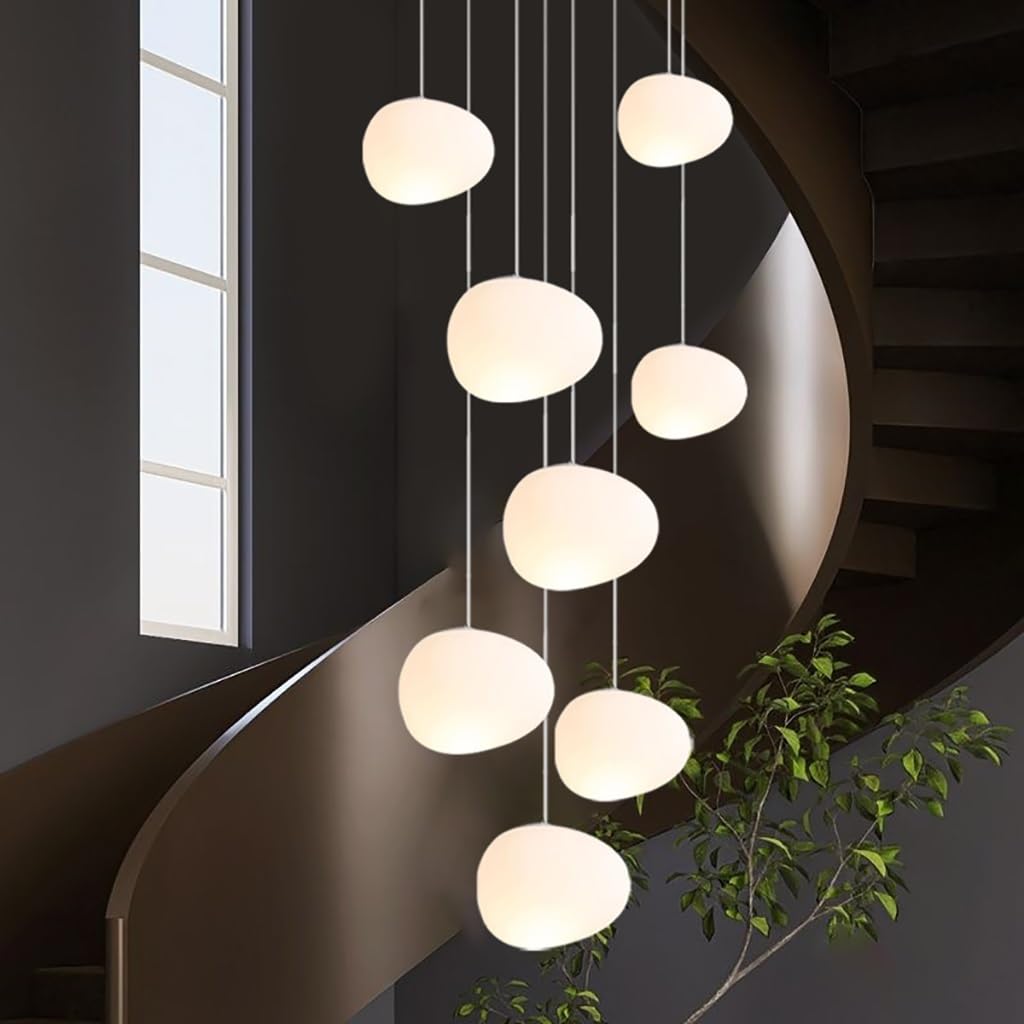 Nowoczesny Minimalistyczny Żyrandol Białe Kamienki Wisiec Światło Lampy Wieśne Schodowe Villa Regulowana Wysokością Używany Do Pomieszczeń Dziennych Wille Schody Budynki Podwójne(Eight heads)