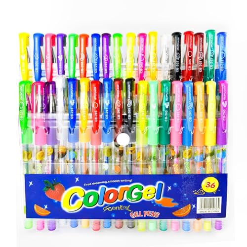 Canetas Coloridas Gel Neon Glitter Estojo Marca Texto Kit 36 Cores