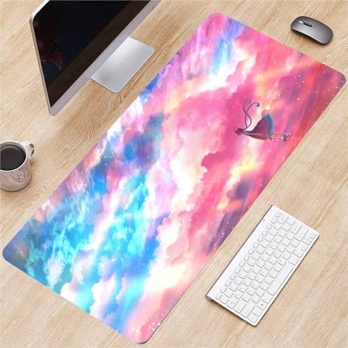 Almohadilla para ratón,Nubes pintadas Almohadilla para ratón Grande y Delgada,Costura de Borde,Superficie Suave,Base de Goma Antideslizante,Lavable,Adecuada para Uso de Oficina y hogar 600x300mm