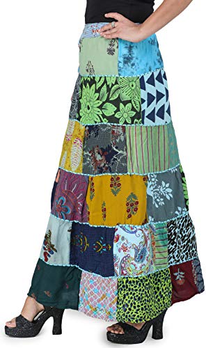 Printed Long Boho Wrap-On Long Skirt from Gujarat with Patch Work3